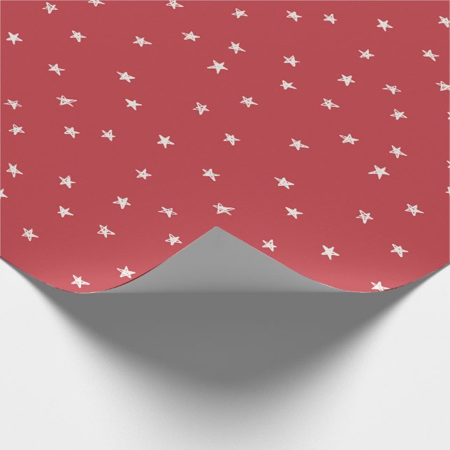 Moderne Minimale Sterne auf Weihnachten Rot Geschenkpapier (Ecke)