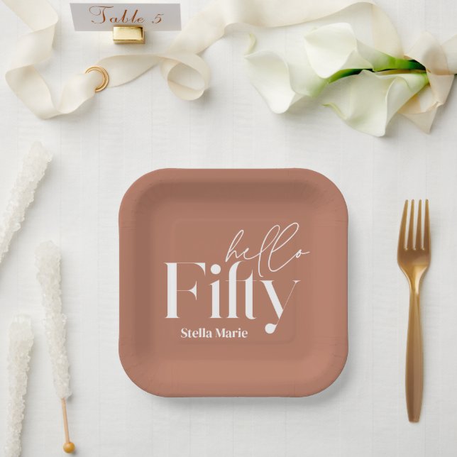 Moderne minimale Terracotta einfache 50. Geburtsta Pappteller (Hochzeit)