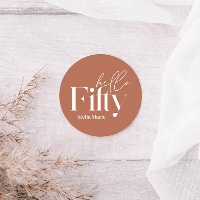 Moderne minimale Terracotta einfache 50. Geburtsta Runder Aufkleber (Von Creator hochgeladen)