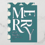 Moderne minimale traditionelle frohe Weihnachten a Folien Feiertagskarte<br><div class="desc">Moderne minimale traditionelle Retro Vintage Grafik Typografie aquamarin fröhliche Weihnachtskarte. Teil einer kühnen Ferienkollektion. Echte Folie fügt eine elegante Designer-Touch hinzu.</div>