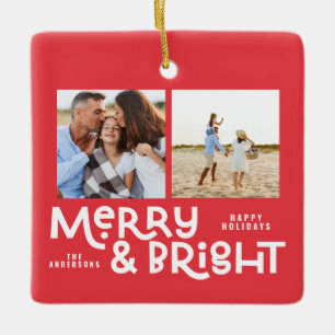 Moderne minimale Typografie 2 Foto Weihnachten Keramikornament