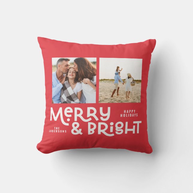 Moderne minimale Typografie 2 Foto Weihnachten Kissen (Vorderseite)