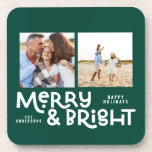 Moderne minimale Typografie 2 Foto Weihnachtsbev Getränkeuntersetzer<br><div class="desc">Es mag nicht ruhig sein,  aber mit diesem lustigen,  farbenfrohen Weihnachtsdesign können alle noch hell sein. Mit Platz für 2 quadratische Fotografien,  erhältlich in einer Auswahl von Farben.</div>