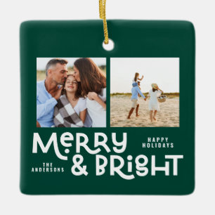 Moderne minimale Typografie 2 Foto Weihnachtsfeier Keramikornament