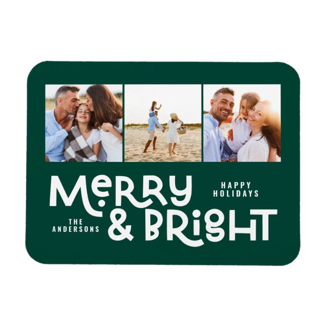 Moderne minimale Typografie 3 Foto Weihnachtsspass Magnet (Horizontal)