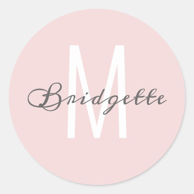 Moderne Minimale Typografie Dusty Pink Monogram Runder Aufkleber (Vorderseite)