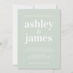 Moderne Minimale Typografie Pastel Green Wedding Einladung