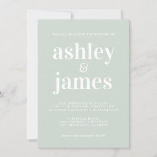Moderne Minimale Typografie Pastel Green Wedding Einladung