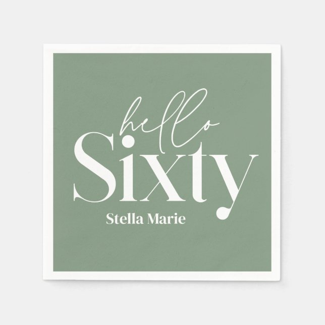Moderne minimale Typografie sage grün 60. Geburtst Serviette (Vorderseite)