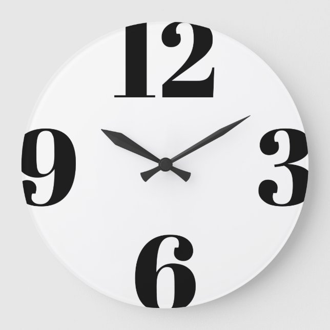Moderne Minimale Typografie Schwarz-weiß Große Wanduhr (Vorderseite)