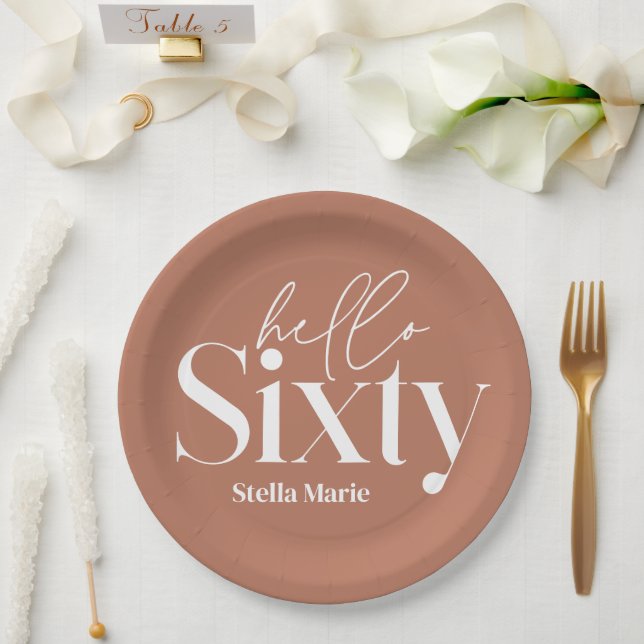 Moderne minimale Typografie Terracotta 60. Geburts Pappteller (Hochzeit)