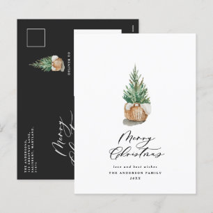 Moderne minimale Wasserfarbe frohe Weihnachtsbaum Feiertagspostkarte