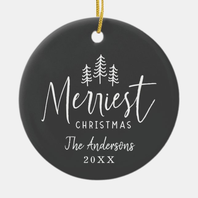 Moderne minimale Weihnachts rustikale Typografie K Keramik Ornament (Vorne)