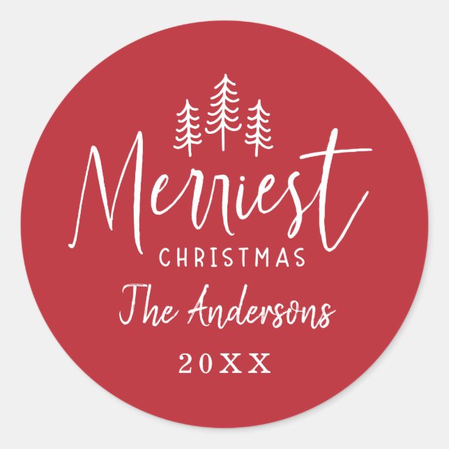 Moderne minimale Weihnachtsrustikale Typografie Runder Aufkleber (Vorderseite)