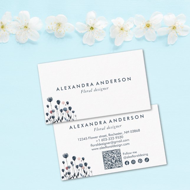 Moderne minimale Wildblumen Visitenkarte (Modern Minimal Watercolor Wildflowers Business Card)