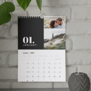 Moderne minimalgraue Multi-Foto-Familie Kalender