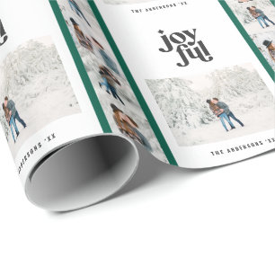 Moderne minimalgrüne schick Multi-Foto Weihnachten Geschenkpapier