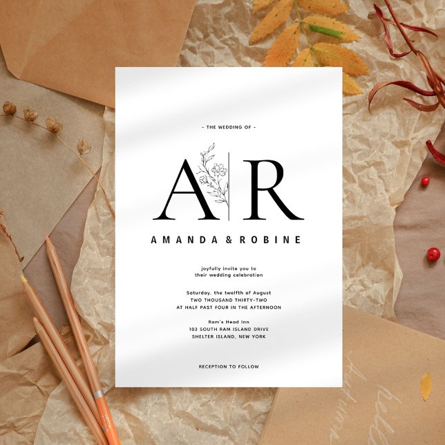 Moderne Minimalinitialen für Hochzeiten Einladung (Von Creator hochgeladen)