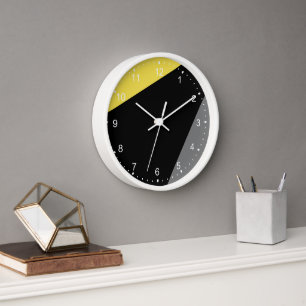 Moderne minimaliste Gris Jaune Noir Grande horloge