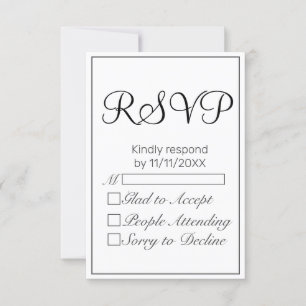 Moderne minimaliste noir blanc RSVP