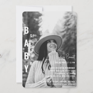 Moderne, Minimalistisch abgerundete B/W Foto Babyd Einladung