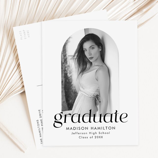 Moderne Minimalistisch Arch Foto Graduation Party Einladungspostkarte (Von Creator hochgeladen)