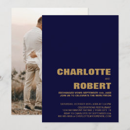 Moderne Minimalistisch Blue Gold Hochzeitsempfehlu Einladung