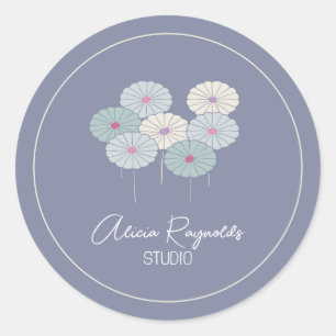 Moderne minimalistisch-blumenblaue Japaner Runder Aufkleber
