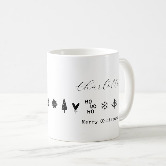 Moderne Minimalistisch Elegante Schwarz-weiße Weih Kaffeetasse (VorderseiteRechts)