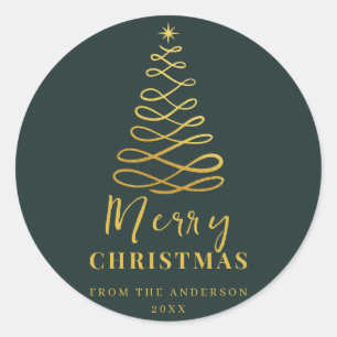 Moderne Minimalistisch frohe Weihnachten Gold Grün Runder Aufkleber