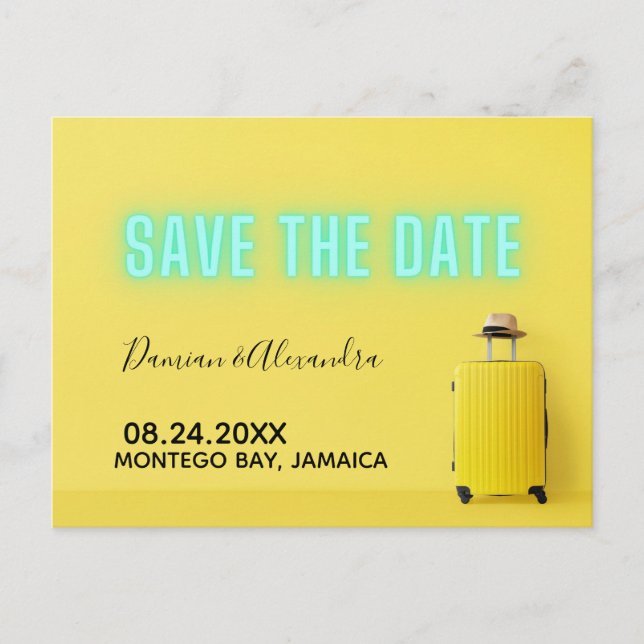 Moderne Minimalistisch-GelbNebel Save the Date Postkarte (Vorderseite)