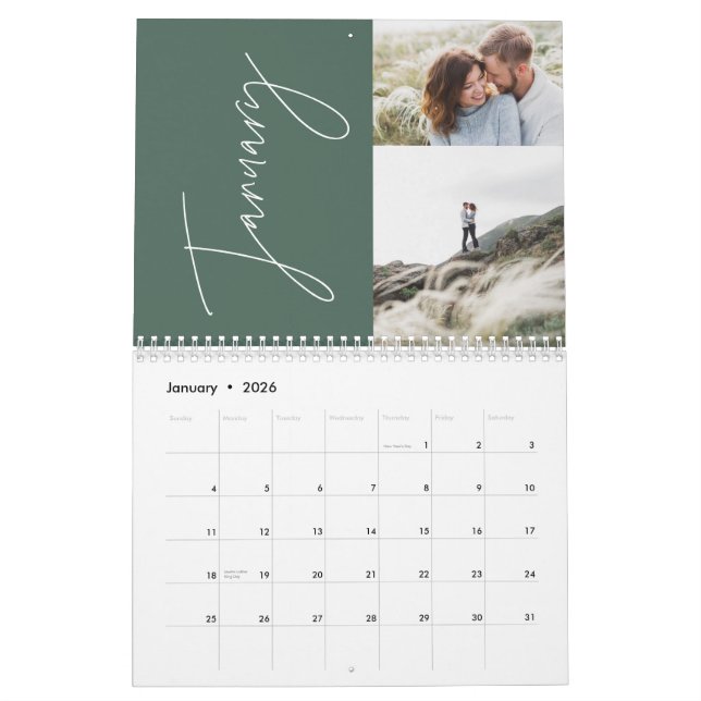 Moderne minimalistisch grün 2 Foto Kalender (Jan 2026)