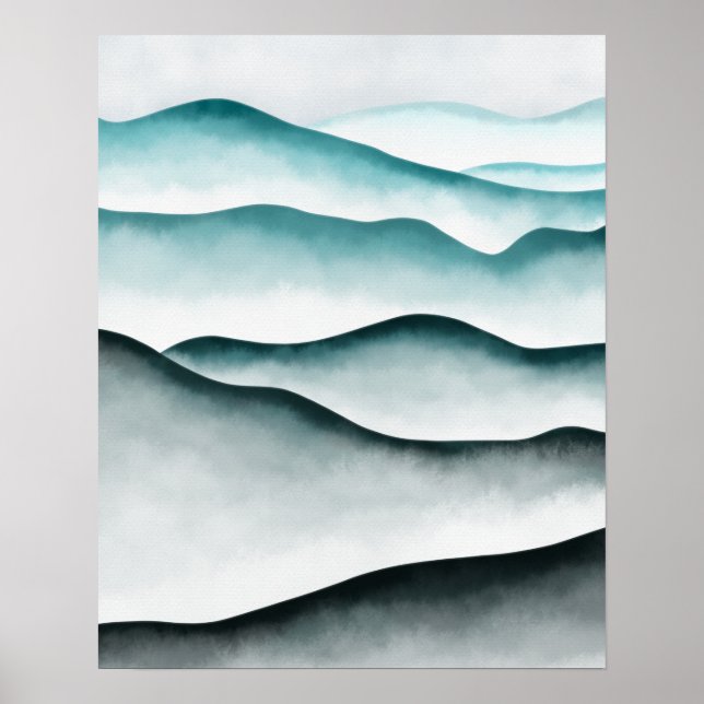 Moderne Minimalistisch grüne Abstrakte Berge Poster (Vorne)