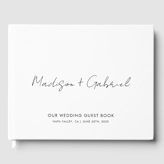 Moderne Minimalistisch handgeschriebene Hochzeitss Gästebuch (Vorderseite)