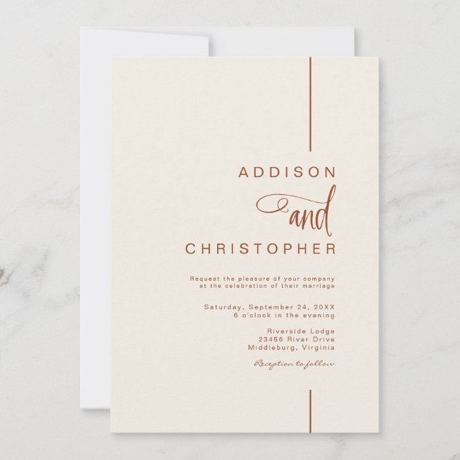 Moderne Minimalistisch-Line-Script-Hochzeit Einladung (Vorderseite)