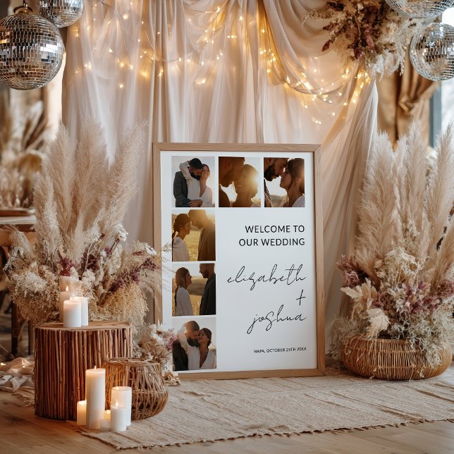 Moderne Minimalistisch Name Foto Grid Wedding Will Poster (Modern Minimalist Name Photo Grid Wedding Welcome Poster)