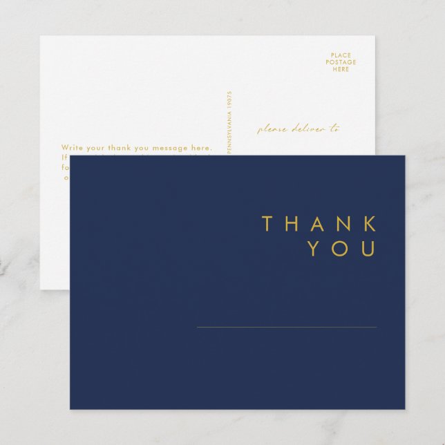 Moderne Minimalistisch Navy Blue Gold Hochzeit Vie Postkarte (Vorne/Hinten)