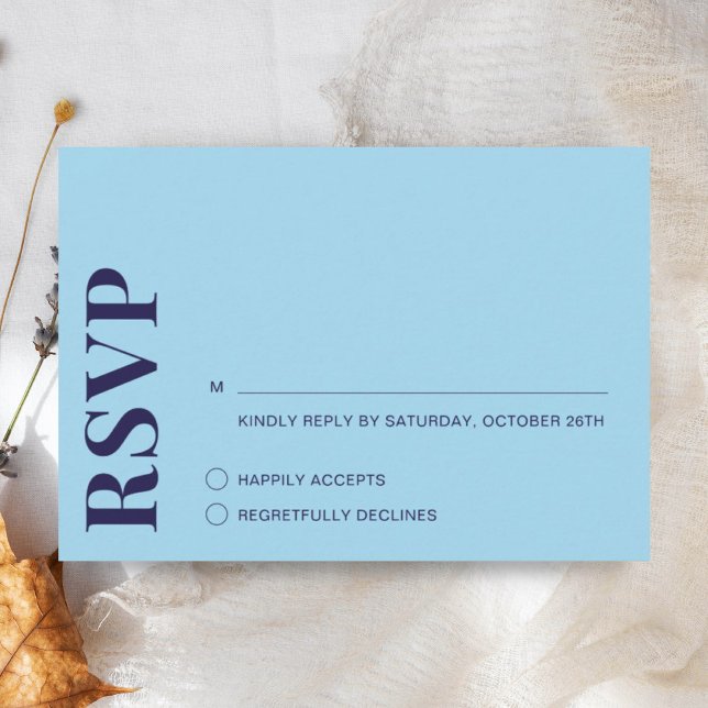 Moderne Minimalistisch Navy Blue Wedding RSVP Card (Von Creator hochgeladen)