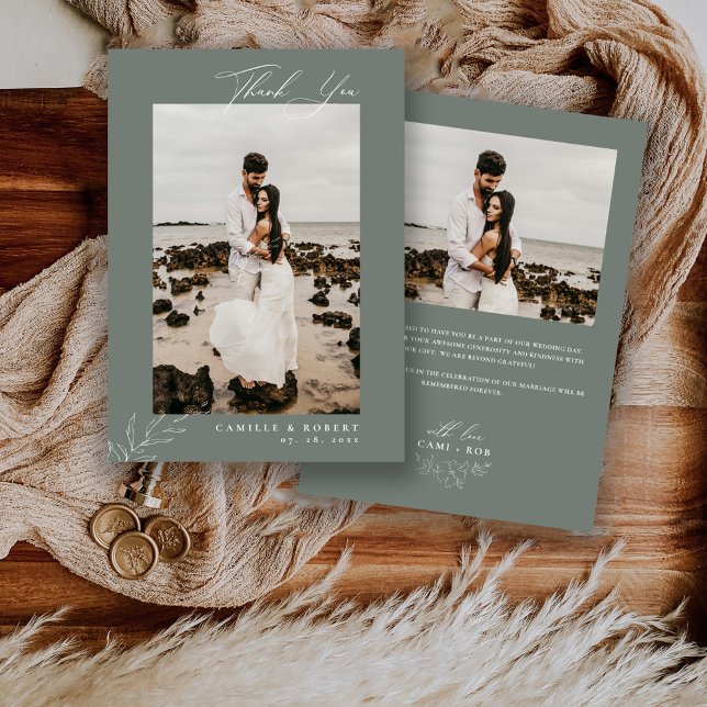 Moderne Minimalistisch Sage Calligraphy Foto Weddi Dankeskarte (Von Creator hochgeladen)