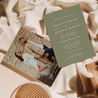Moderne Minimalistisch Sage Green Foto Hochzeit Einladung