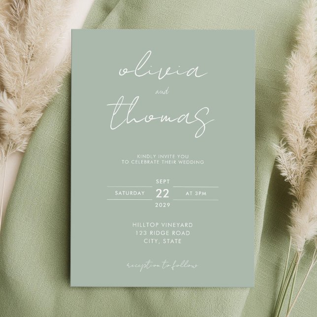 Moderne Minimalistisch Sage Green Wedding Einladung (Von Creator hochgeladen)