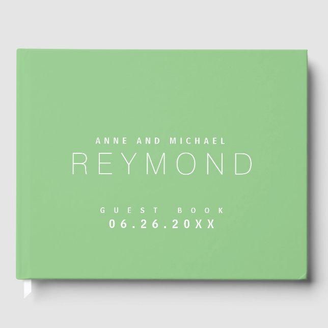Moderne Minimalistisch Sage Green Wedding Gästebuch (Vorderseite)
