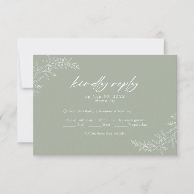 Moderne Minimalistisch Sage Green Wedding RSVP Car Einladung (Vorderseite)