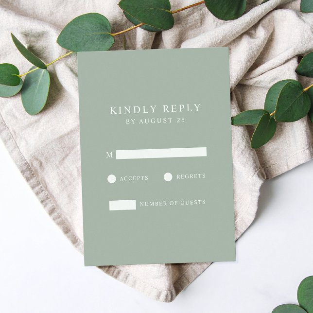 Moderne Minimalistisch Sage Green Wedding RSVP Karte (Von Creator hochgeladen)