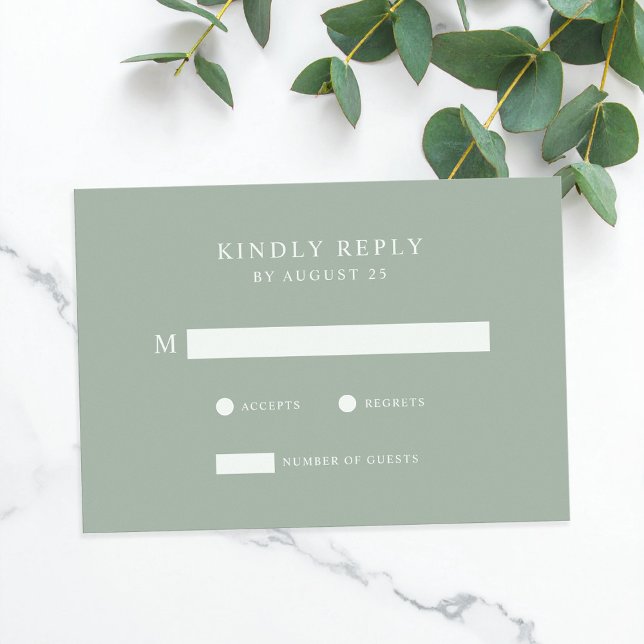Moderne Minimalistisch Sage Green Wedding RSVP Karte (Von Creator hochgeladen)