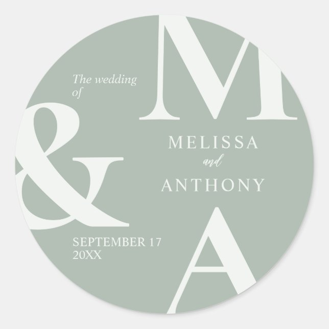 Moderne Minimalistisch Sage Green Wedding Runder Aufkleber (Vorderseite)