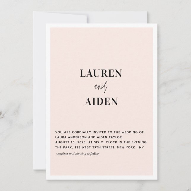 Moderne Minimalistisch-Script-Rosa Hochzeit Einlad Einladung (Vorderseite)