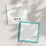 Moderne Minimalistisch Square Business Cards | Aqu Quadratische Visitenkarte<br><div class="desc">Einfache und berufliche Quadrat-Visitenkarten mit Ihrem Namen und Titel oder Beruf in der unteren rechten Ecke,  gerahmt durch eine schicke türkisfarbene Aqua-Grenze. Fügen Sie Ihre Kontaktinformationen auf der Rückseite hinzu. Beinhaltet drei Social Media Icons und ein Feld für Ihren Benutzernamen.</div>