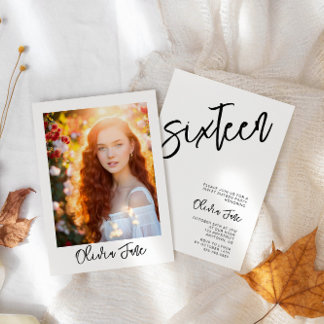 Moderne Minimalistisch Sweet 16 Foto Einladung