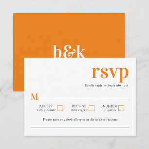 Moderne, Minimalistisch trendy Orange Wedding RSVP Karte